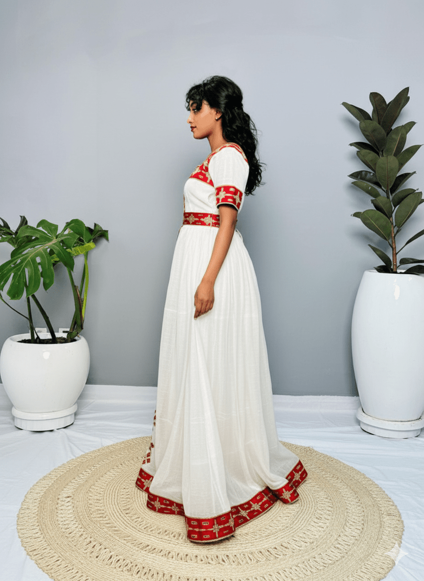 ✨Short Sleeves Habesha Kemis | A beautiful Ethiopian Habesha Kemis | ETH_Wm - 0004Women'sKaba StoreKaba Store10XSAll agesa white and red dress with floral patterns. Habesha Kemis Ethiopian dress Habesha dress Ethiopian clothing Habesha clothing 