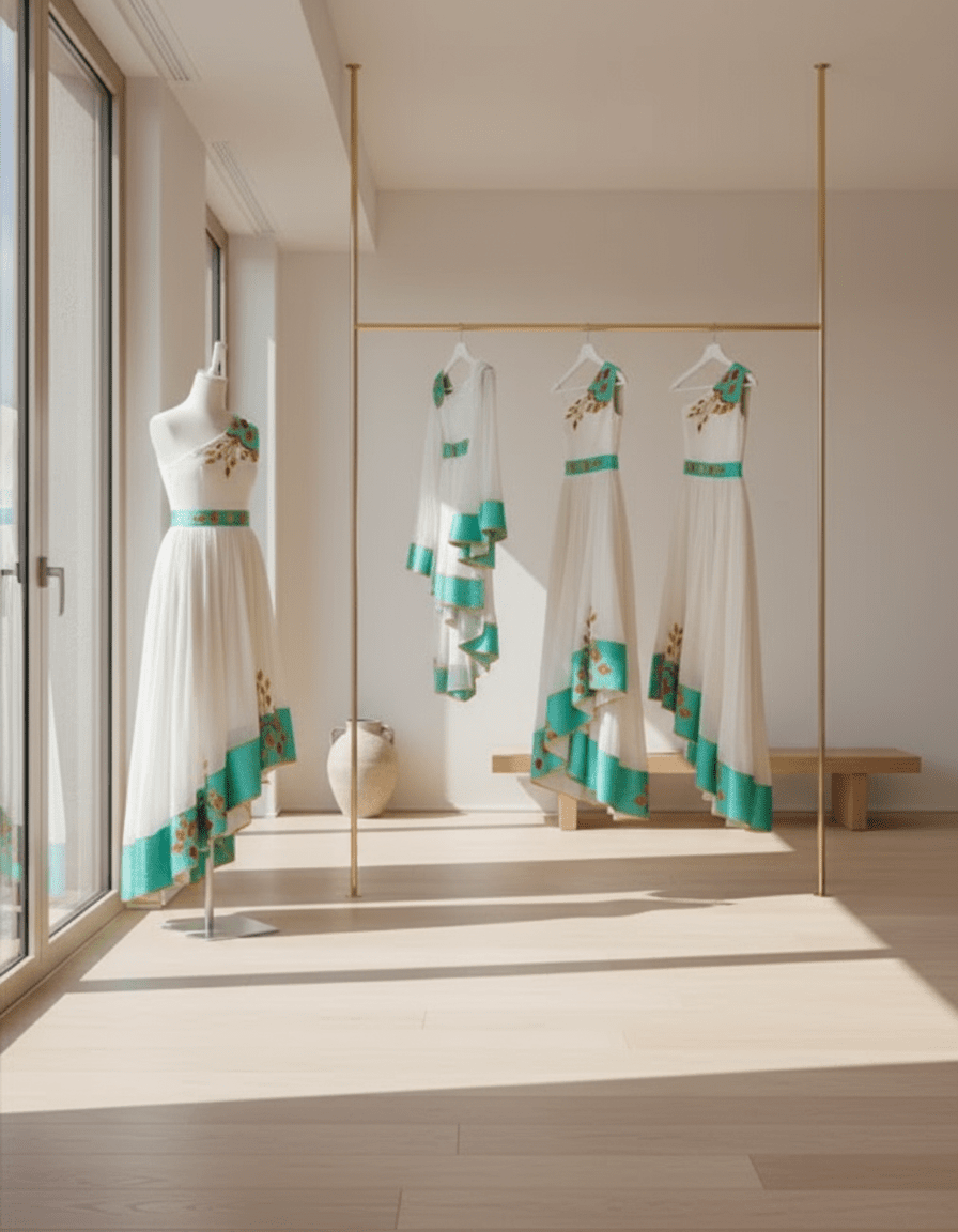 🌟 Modern Bridal Party Habesha Kemis – Matching One - Shoulder Dresses with Teal & Gold T'el'e't Embroidery | ETH - GM_0004Group MatchingKaba StoreKaba StoreXS🌟 Modern Bridal Party Habesha Kemis – Matching One - Shoulder Dresses with Teal & Gold T'el'e't Embroidery | ETH - GM_0004