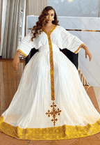 Elegant Habesha Kemis – Ethiopian Traditional White Cotton Dress with T'el'e't Embroidery | ETH_W - 0005Women'sKaba StoreKaba Store1XSAll agesElegant Habesha Kemis – Ethiopian Traditional White Cotton Dress with T'el'e't Embroidery | ETH_W - 0005