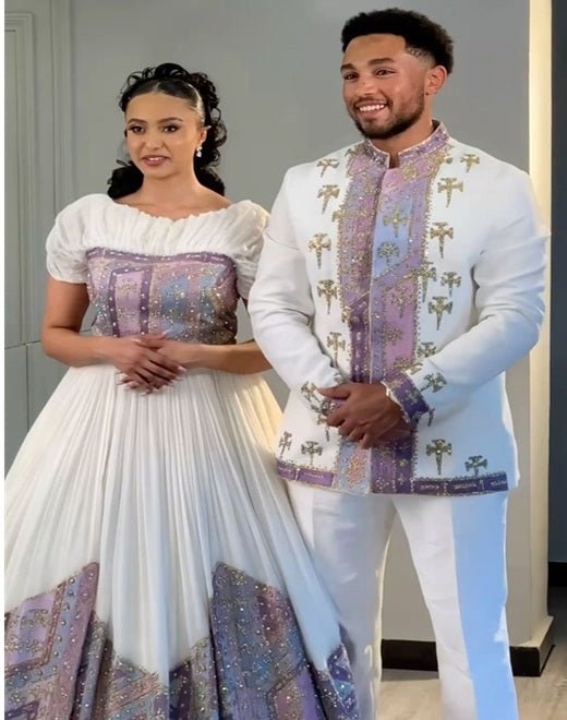 Lavender & Gold Elegance: Modern Ethiopian Couple's Wedding Attire | ETH_Cp - 0003CouplesKaba StoreKaba StoreAny ColorXSAll agesLavender & Gold Elegance: Modern Ethiopian Couple's Wedding Attire | ETH_Cp - 0003