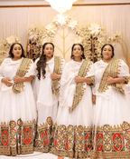 🌟 Grand Habesha Kemis Ensemble – Traditional Ethiopian White Cotton Dresses with Red &amp; Gold T'el'e't Embroidery for Celebrations | ETH - GM - 0005Group MatchingKaba StoreKaba StoreXSCustomizable🌟 Grand Habesha Kemis Ensemble – Traditional Ethiopian White Cotton Dresses with Red &amp; Gold T'el'e't Embroidery for Celebrations | ETH - GM - 0005
