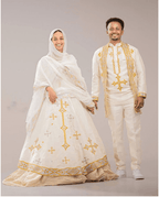Radiant Union: Bespoke Ethiopian Wedding Attire in Orange & Gold Tilet | Couples Matching | ETH_W - 0001Wedding WearKaba StoreKaba StoreRadiant Union: Bespoke Ethiopian Wedding Attire in Orange & Gold Tilet | Couples Matching | ETH_W - 0001