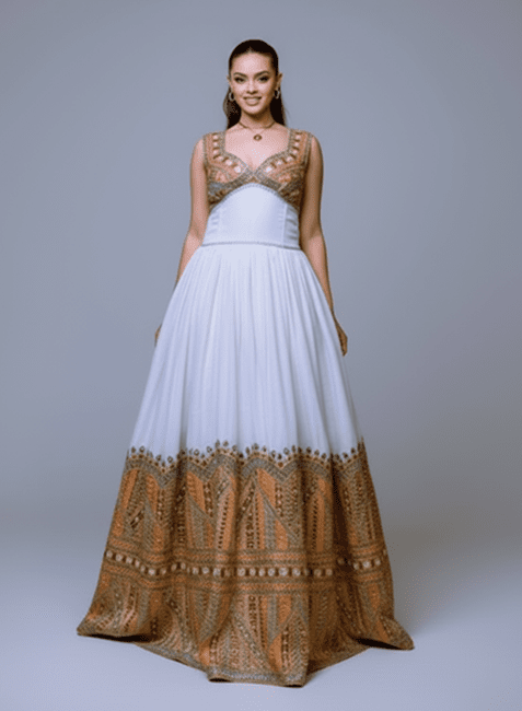 Luxury Habesha Kemis – Contemporary Sleeveless Evening Gown with Bronze & Gold T'el'e't Embroidery | ETH_W - 0007Women'sKaba StoreKaba Store1XSAll agesCustomizableLuxury Habesha Kemis – Contemporary Sleeveless Evening Gown with Bronze & Gold T'el'e't Embroidery | ETH_W - 0007