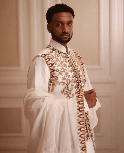 Modern Ethiopian Elegance: Men's White Suit with Teal & Gold Tillet | ETH_M - 0005Men's WearKaba StoreKaba StoreM-0005XSCustomizableModern Ethiopian Elegance: Men's White Suit with Teal & Gold Tillet | ETH_M - 0005