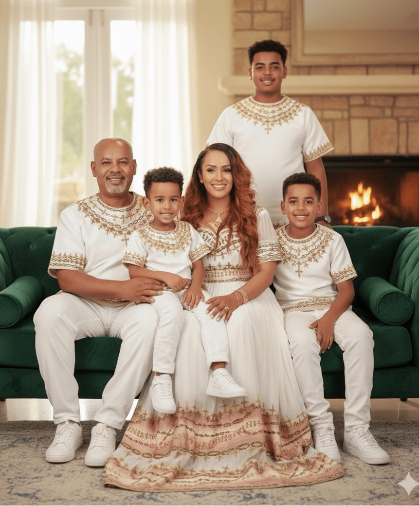 🌟 Elegant Ethiopian Family Ensemble – Coordinated White & Gold Traditional Attire for Special Occasions| Family Matching| ETH - GM_0001Group MatchingKaba StoreKaba StoreXS🌟 Elegant Ethiopian Family Ensemble – Coordinated White & Gold Traditional Attire for Special Occasions| Family Matching| ETH - GM_0001