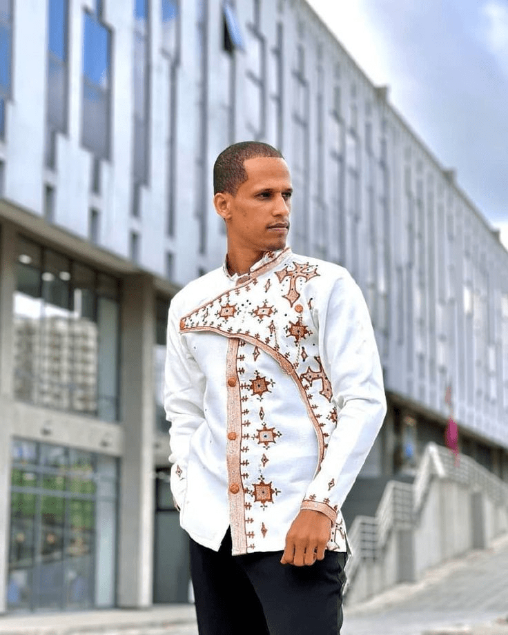 Contemporary Kaba: Men's Asymmetrical Tilet Tunic | ETH_M - 0010Men's WearKaba StoreKaba StoreXSCustomizableContemporary Kaba: Men's Asymmetrical Tilet Tunic | ETH_M - 0010