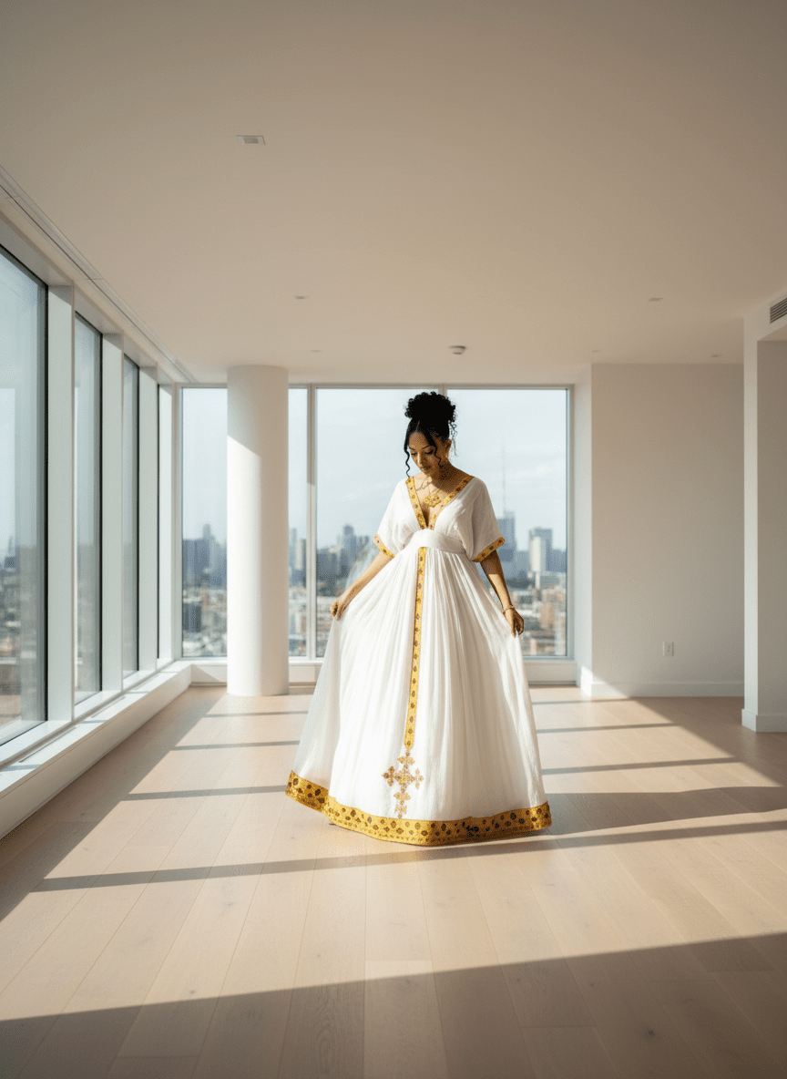 Elegant Habesha Kemis – Ethiopian Traditional White Cotton Dress with T'el'e't Embroidery | ETH_W - 0005Women'sKaba StoreKaba Store1XSAll agesElegant Habesha Kemis – Ethiopian Traditional White Cotton Dress with T'el'e't Embroidery | ETH_W - 0005
