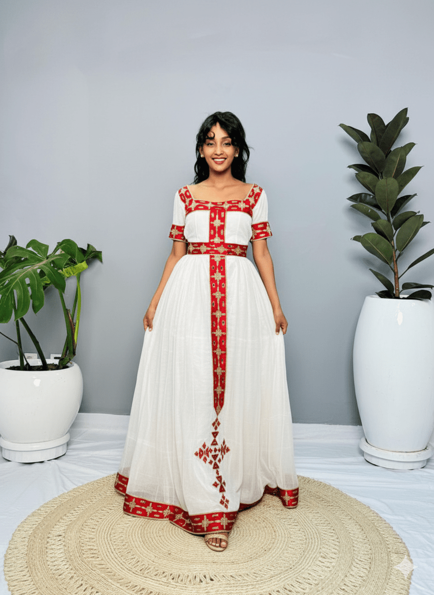 ✨Short Sleeves Habesha Kemis | A beautiful Ethiopian Habesha Kemis | ETH_Wm - 0004Women'sKaba StoreKaba Store10XSAll agesa white and red dress with floral patterns. Habesha Kemis Ethiopian dress Habesha dress Ethiopian clothing Habesha clothing 