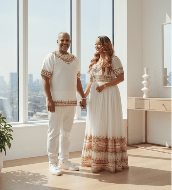 🌟 Regal Ethiopian Couple's Attire – White & Gold Traditional Ensemble for Weddings and Celebrations | ETH - Wdng_0006Wedding WearKaba StoreKaba StoreXSCustomizable🌟 Regal Ethiopian Couple's Attire – White & Gold Traditional Ensemble for Weddings and Celebrations | ETH - Wdng_0006