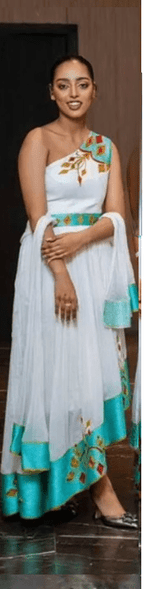 🌟 Modern Bridal Party Habesha Kemis – Matching One - Shoulder Dresses with Teal & Gold T'el'e't Embroidery | ETH - GM_0004Group MatchingKaba StoreKaba StoreXS🌟 Modern Bridal Party Habesha Kemis – Matching One - Shoulder Dresses with Teal & Gold T'el'e't Embroidery | ETH - GM_0004