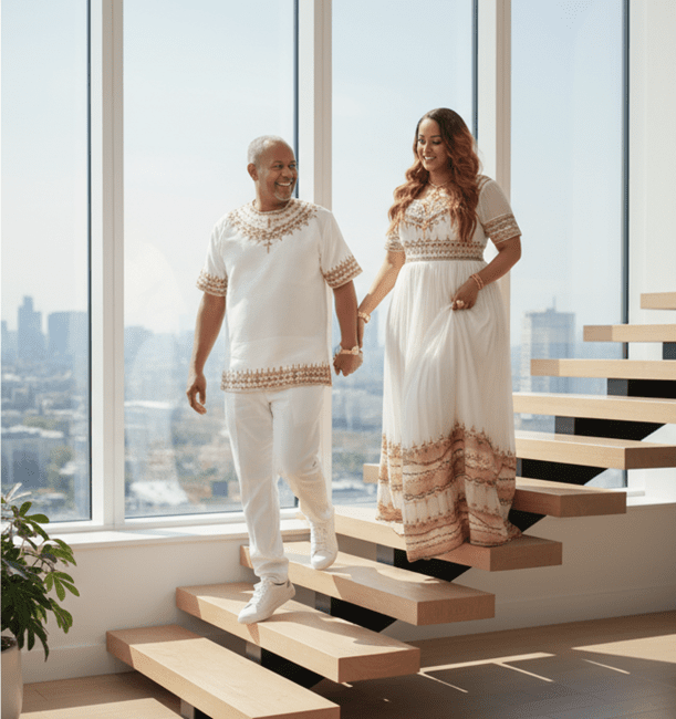 🌟 Regal Ethiopian Couple's Attire – White & Gold Traditional Ensemble for Weddings and Celebrations | ETH - Wdng_0006Wedding WearKaba StoreKaba StoreXSCustomizable🌟 Regal Ethiopian Couple's Attire – White & Gold Traditional Ensemble for Weddings and Celebrations | ETH - Wdng_0006